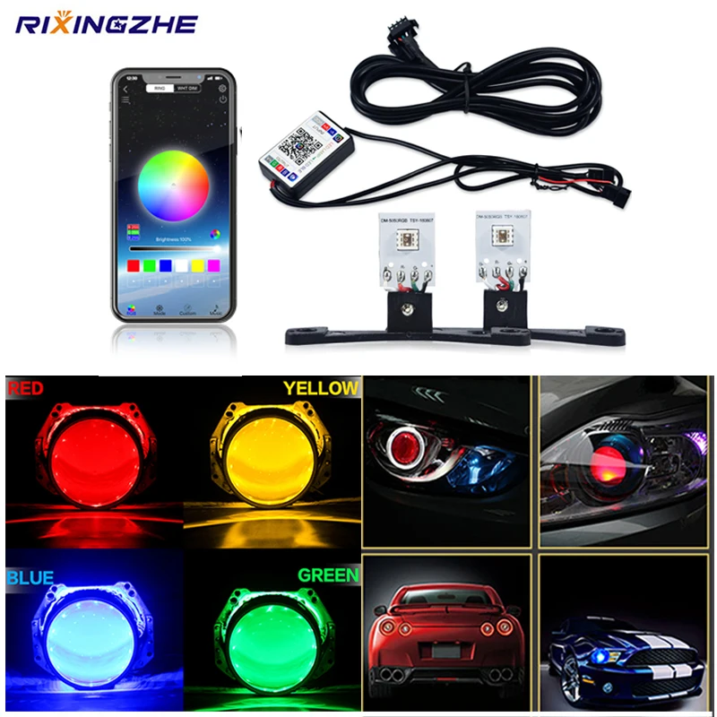 

2pcs Car Led Devil Eye Demon Evil Eyes DRL LED APP Control RGB 2.5 Aoto Headlights Mini Projector Lenscar Kit Car Accessories