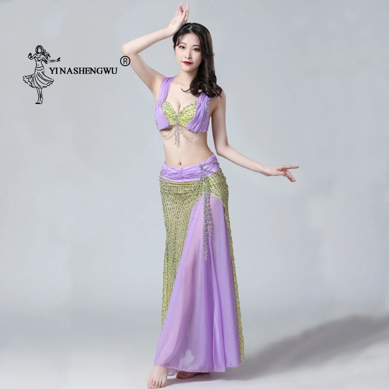 Bellydance Mermaid Dance Costume Set 2pcs Women Belly Dance Bra Skirts Professional Outfit Color Mixing Dance Wear Party Dress