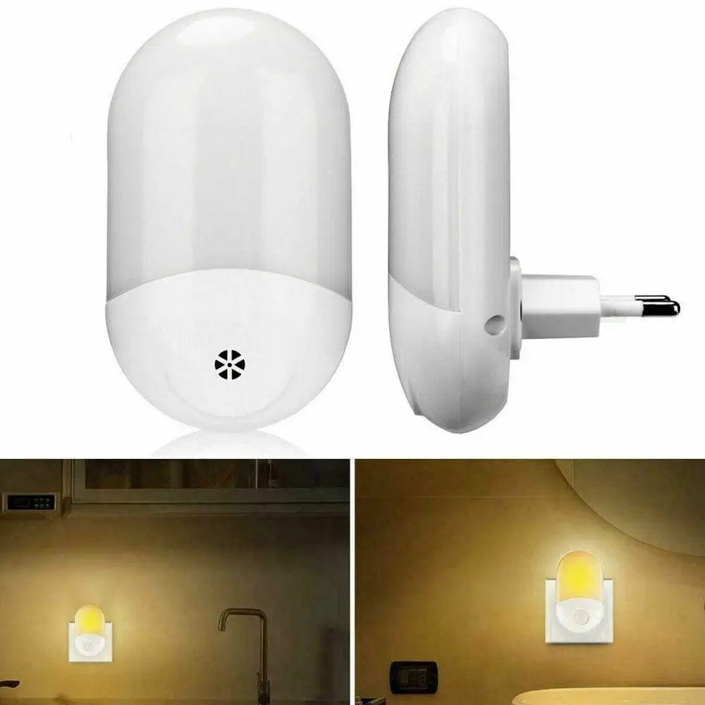 Automatic LED Night Light Wall Plug In Dusk to Dawn Sensor Light Lamp Warm White US/UK/EU Plug