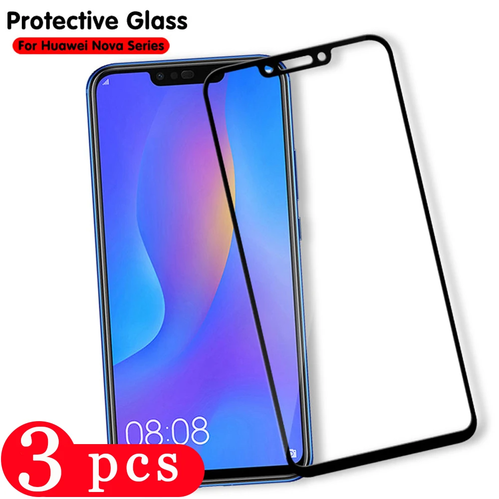 3Pcs cover for huawei nova 5 5i pro 5Z 5T 4 4e 3 3i 3e tempered glass phone screen protector protective film on glass smartphone