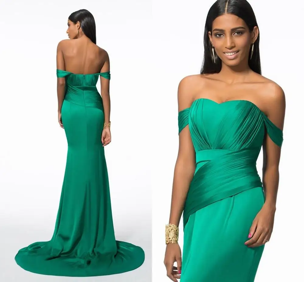 

Green African Evening Dresses 2024 Women Off the Shoulder Pleats Long Mermaid Formal Prom Gown robe de soriee