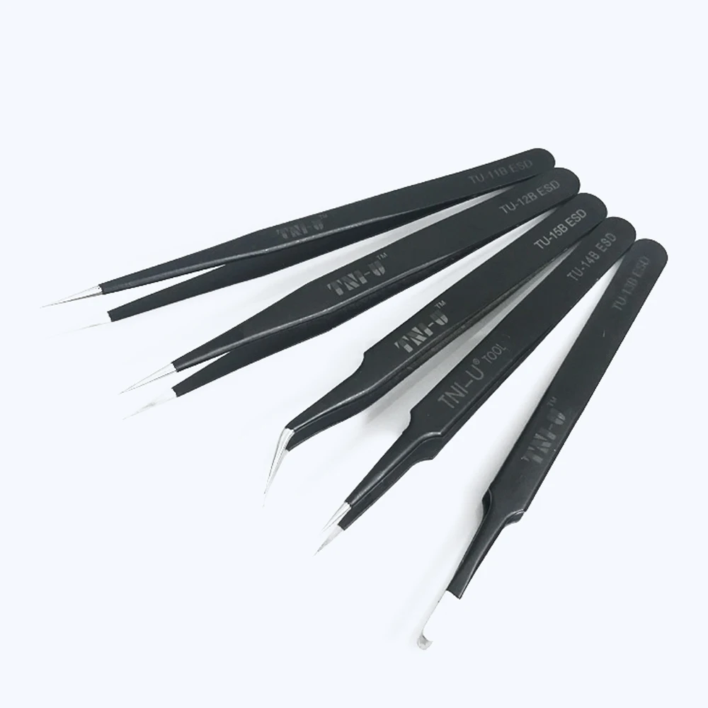 Stainless Steel Tweezers Electronics IC Chips Removal Tool Soldering Tweezers use for Mobile phone Motherboard Repair Forceps