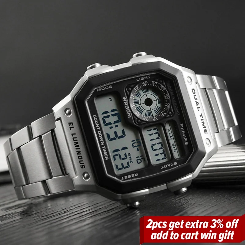 

Reloj Deportivo Digital Men Watches Men 5BAR Waterproof Sport Watch Sport Stainless Steel Wristwatch Relojes Deportivos Zegarek