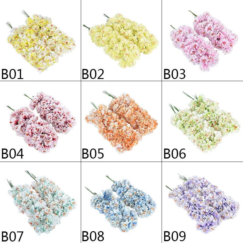 72pcs Silk Stamen Artificial Flower Bouquet for Wedding Home Decoration DIY Handmade Wreath Gift Scrapbooking Craft Fake Flowers