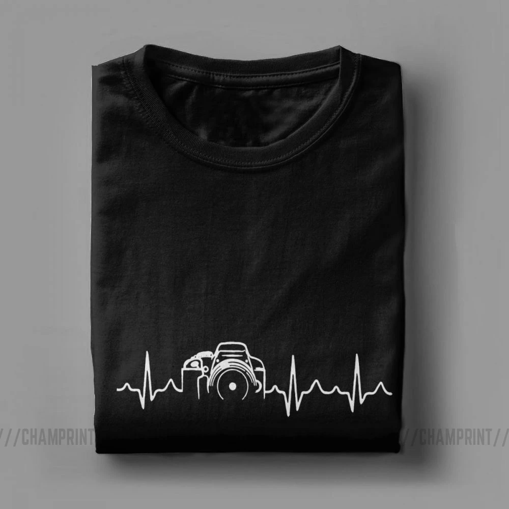 Heartbeat Of Camera T Shirts for Men Cotton Casual T-Shirts Crew Neck Photographer Tee Shirt Short Sleeve Tops Graphic Printed