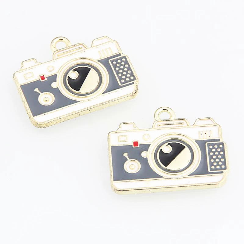 5pcs Gold Color 27x21mm Enamel Camera Charms Photo Tools Pendant Photography Gifts For DIY Jewelry Making Handcrafted Accessorie