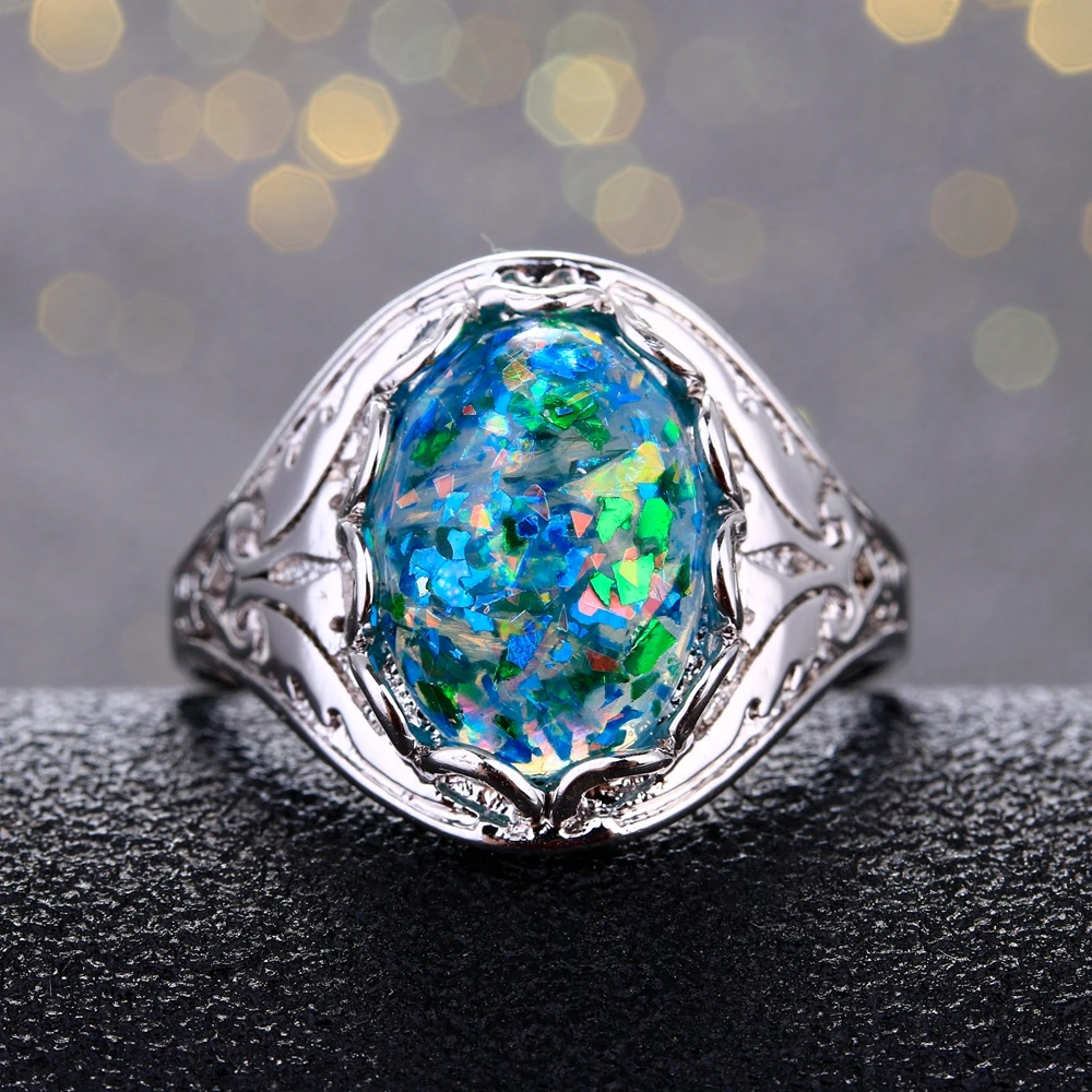 Opal Rings 925 Silver Jewelry Ring Fancy Party Anniversary Gift For Women 10x14MM Bezel Setting Stones Size 6-10 Wholesale