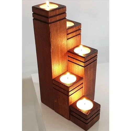 Black Pen Furniture Ahşapevim Multi-Purpose Decorative 5li Wooden Candle Holder Gift Ornaments