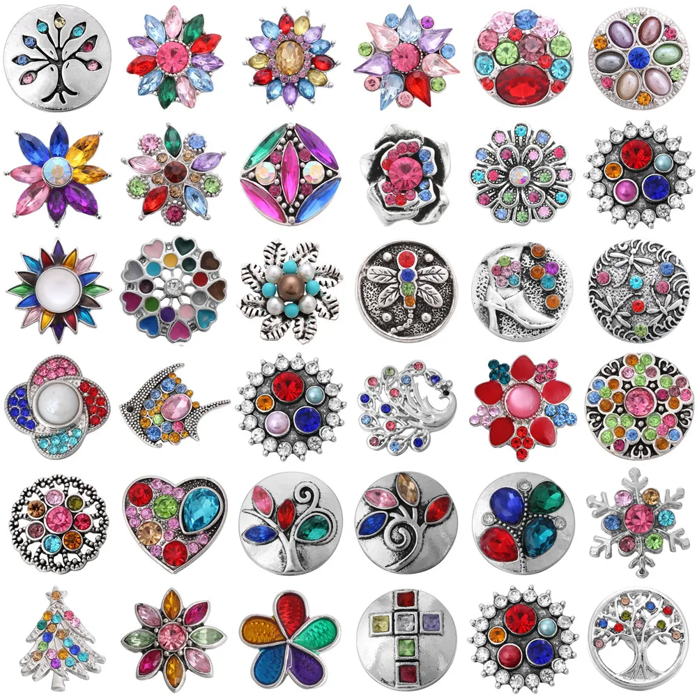 6pcs/lot Colorful 18mm Snaps Jewelry High Quality Rhinestone Flower Metal Snap Buttons DIY Charms Button Jewerly