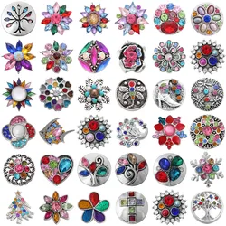 6pcs/lot Colorful 18mm Snaps Jewelry High Quality Rhinestone Flower Metal Snap Buttons DIY Charms Button Jewerly