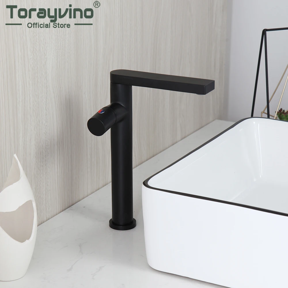 

Torayvino Matte Black Bathroom Faucet Single Handle Basin Sink Deck Mounted Faucets Washbaisn Hot And Cold Mixer Water Tap