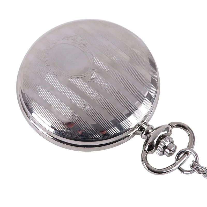 Silver Classic Fine Carved Striped Pocket Watch Large Embossed Magic Pocket Pocket Watch