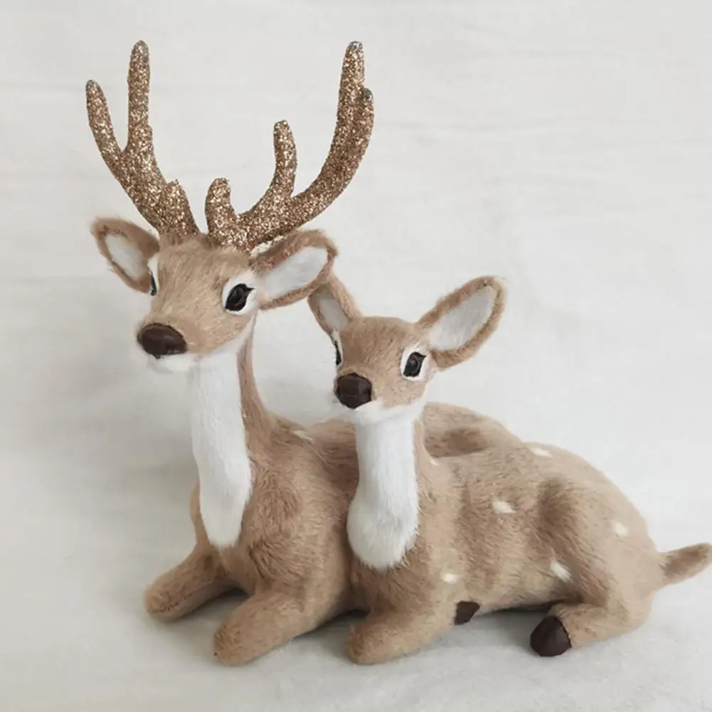 Christmas Simulation Sika Deer Reindeer Statue Flocking Realistic Deer Statue Delicate Deer Figurine Decoration for navidad noel