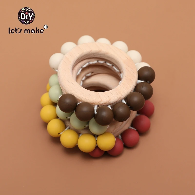 Let'S Make ของเล่นเด็ก Rattle Teether เด็กของเล่นไม้แกะสลักลูกปัด Hexagon Teether ซิลิโคนลูกปัดเด็ก Rattle