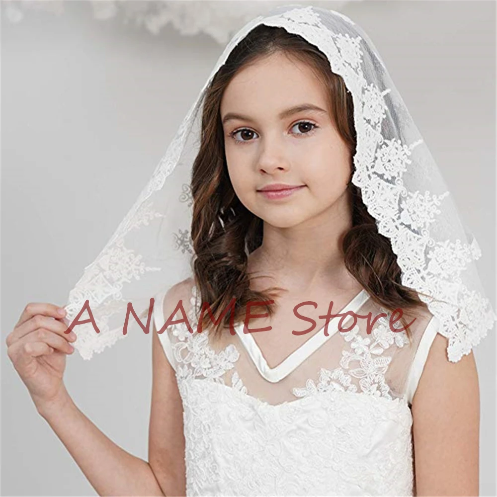 Girls Church Catholic veil Mantilla Veils Kids Headcovering Lace D shape White Black Latin Mass First Communion Veils MK2003