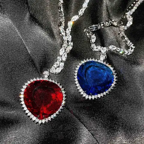Blue Red TITANIC Heart of the Ocean Necklaces for Women Romantic Crystal Chain Pendant Necklaces Valentine's Day Jewelry Gift