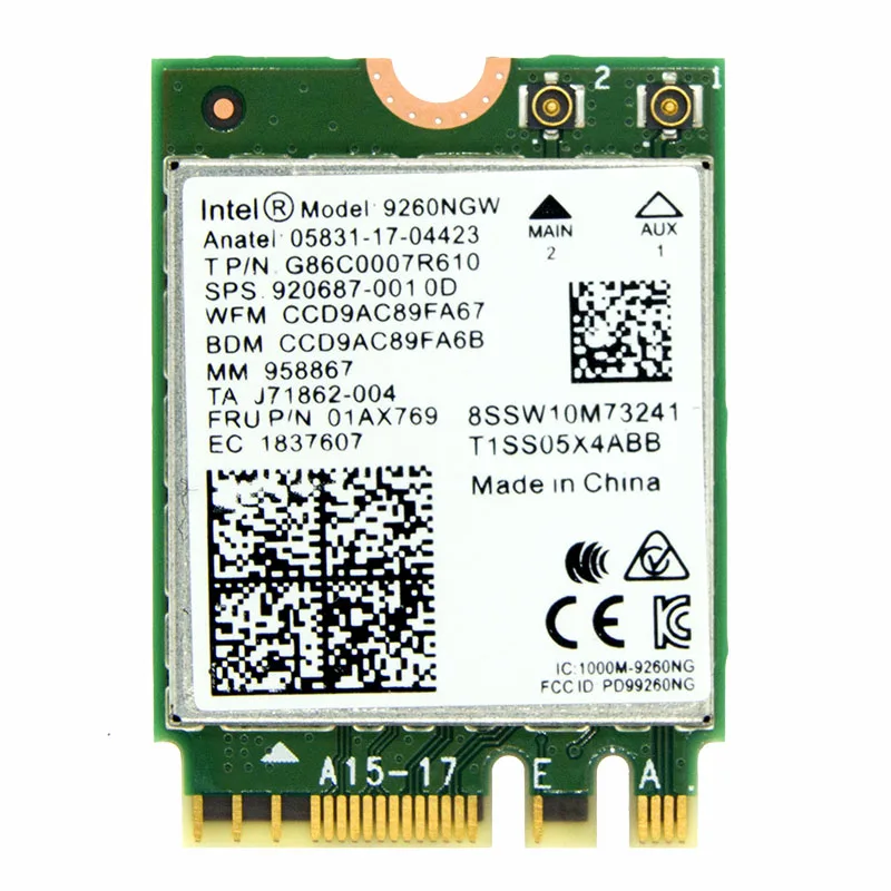 WDXUN Dual Band Wireless-AC 9260 9260ac Intel 9260NGW NGFF 802.11ac MU-MIMO 1730Mbps 1.73Gbps WiFi + Bluetooth 5.0 Windows 10