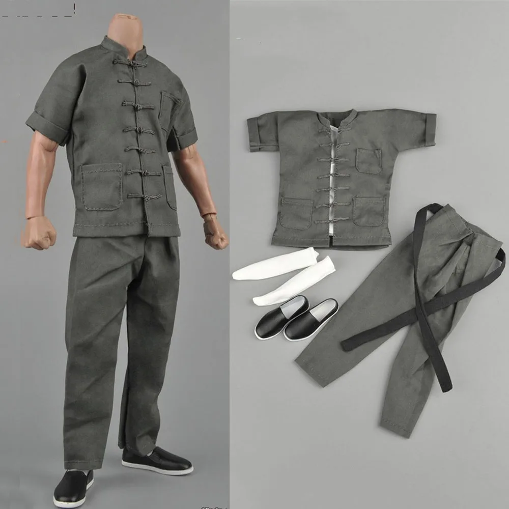 In Stock 1/6 ZYTOYS ZY5048 Kung Fu Suit Short Sleeve Vest Pants Blet Socks Shoes Gray Tang Suit Fit 12'' Action Figure