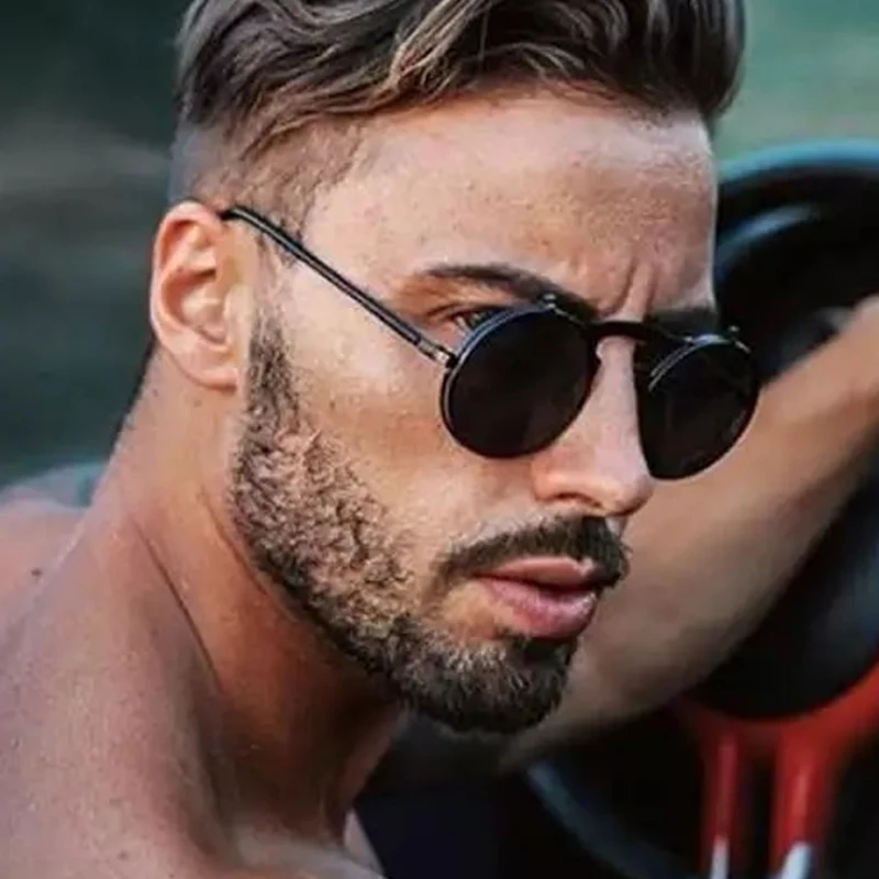Okrągłe okulary przeciwsłoneczne Steampunk Man Vintage Flip Celebrity okulary przeciwsłoneczne męskie jazdy Superstar luksusowej marki projektant metalowe odcienie