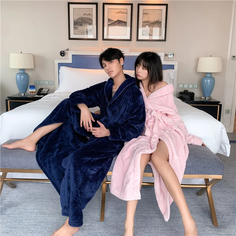 New Sexy Couples Matching Thicken Terry Robe Autumn Winter Gown Women Bathrobe Warm Flannel Sleep Dresses Men Women Home Clothes