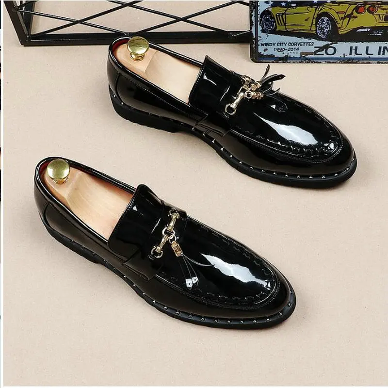 New oxford Black white italian tassel business Wedding men leather formal dress flats designer Moccasins Loafers shoes LH-61