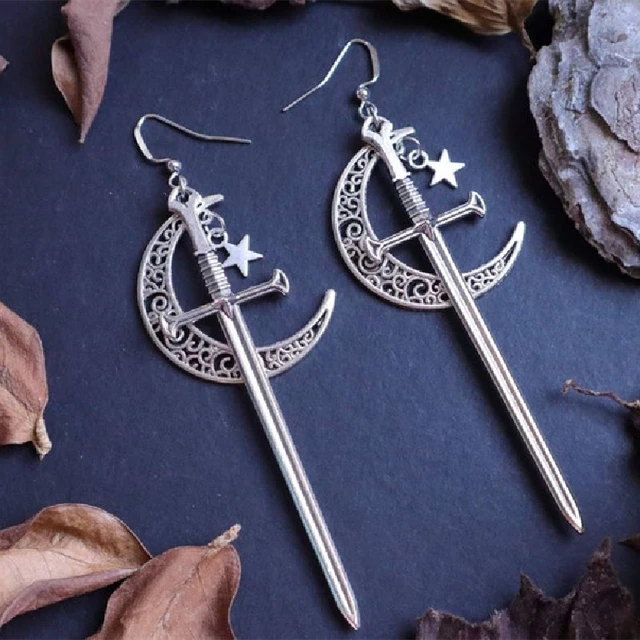 Silver Sword Earrings, Witchy Earrings, Witchy Earring Dangle, Gothic Earrings hot Dangle, Gothic Earrings, Alternative Earrings