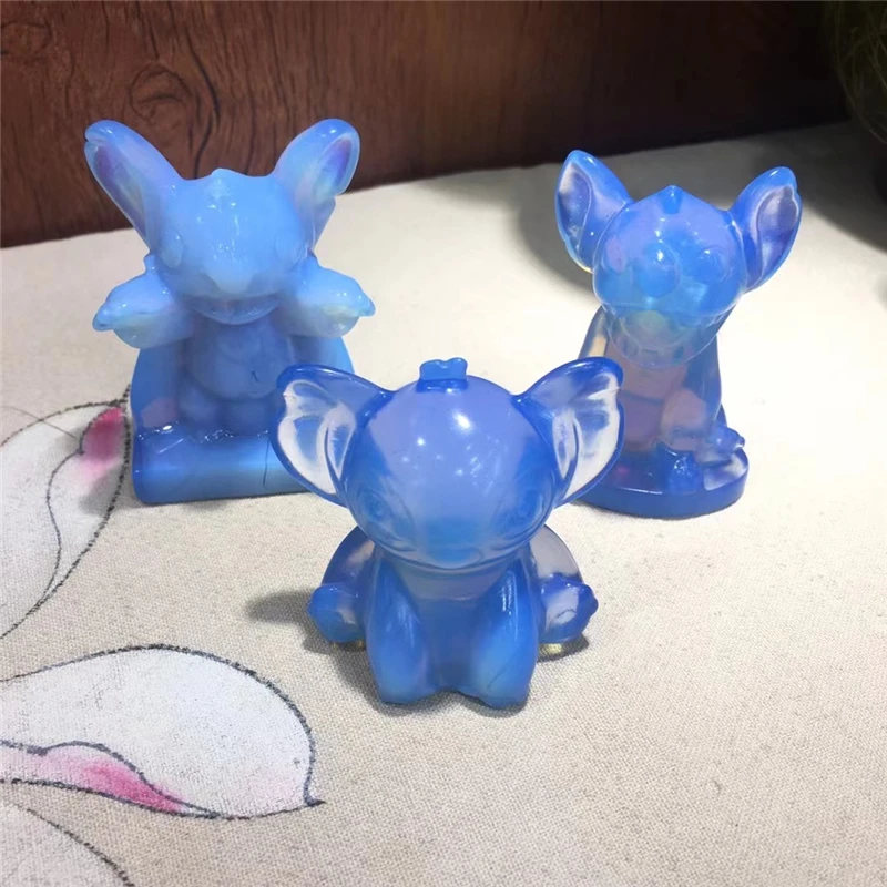 1PC Natural Blue Opalite Stitchs Carved Statue Office Home Decor Healing Crystal Decor Creative Christmas Gifts For Kids