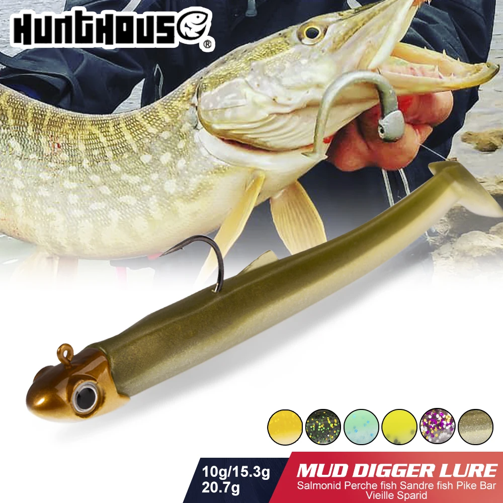 Hunthouse Black Minnow Fishing Soft Lure Jig Head Sinking 10g/15.3g/20.7g 100mm Swimbaits Leurre Souple Pesca For Bass Pike