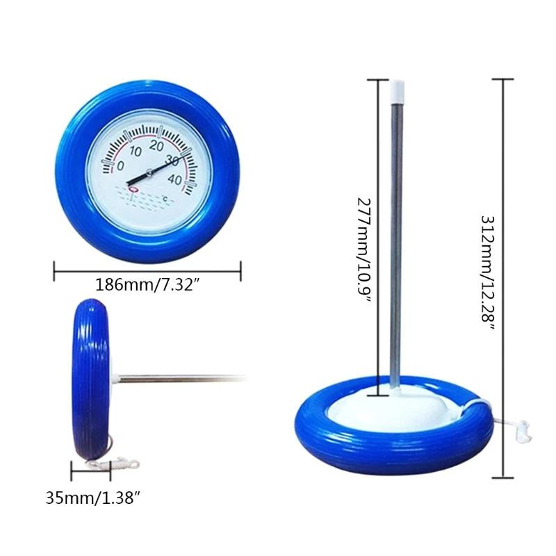 Floating Pool Thermometer Large Centigrade Dial Plate Water Temperature Gauge with String for Spa Tub Pond Blue