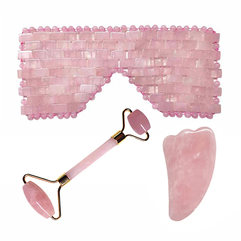 Natural Rose Quartz Eye Mask Relaxation Massager Facial Roller Jade Roller Face Thin Massager Guasha Board Gouache Scraper Tool