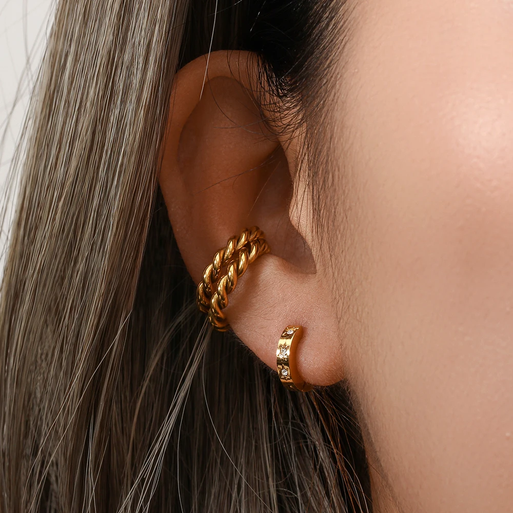 E.B.belle 3A Zircon Paved Tiny Stainless Steel Huggie Earrings For Women Gold Plated Small Star Hoop Earring Jewelry