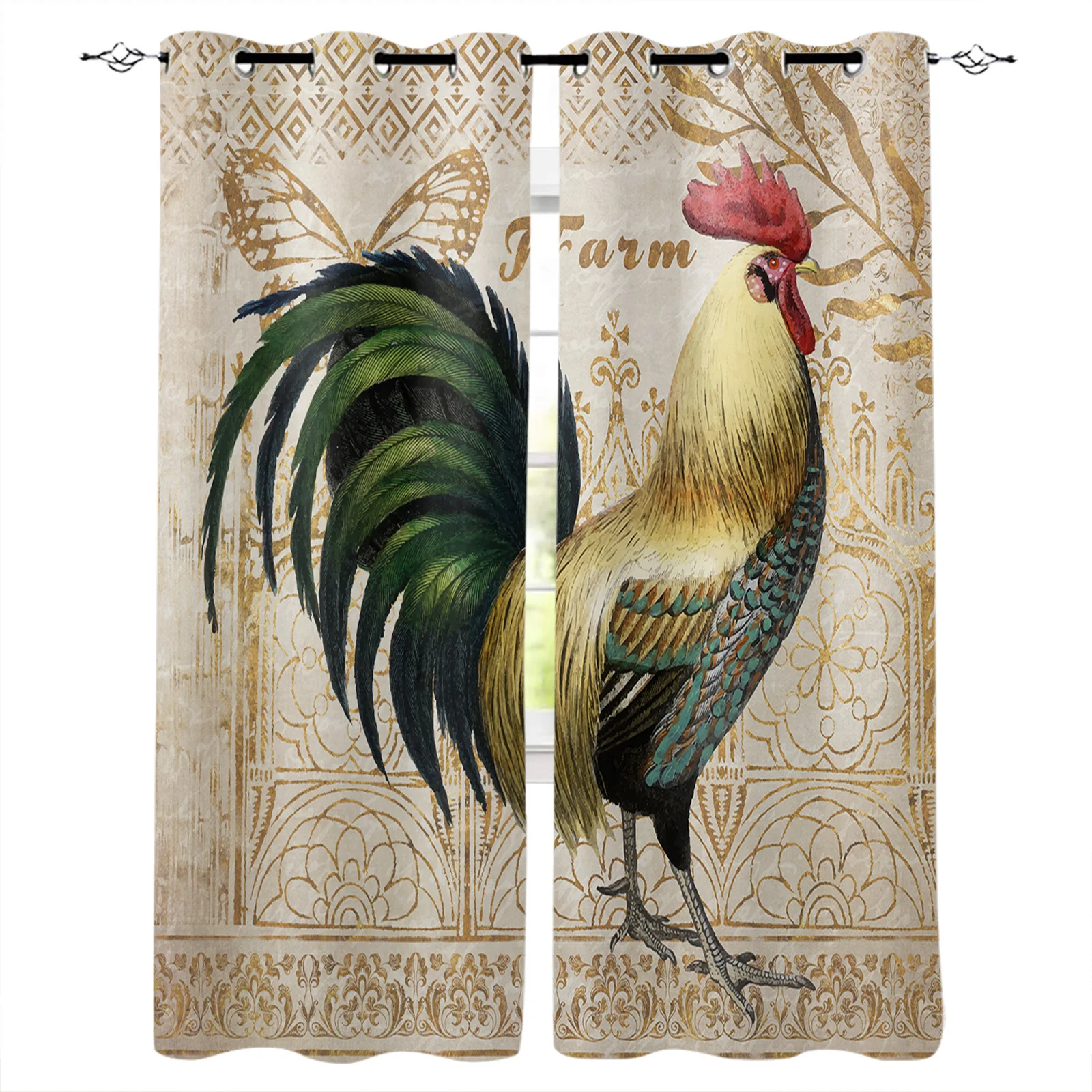 Farm Rooster Butterfly Texture Curtains For Living Room Bedroom Window Treatment Blinds Finished Drapes Kitchen Curtains