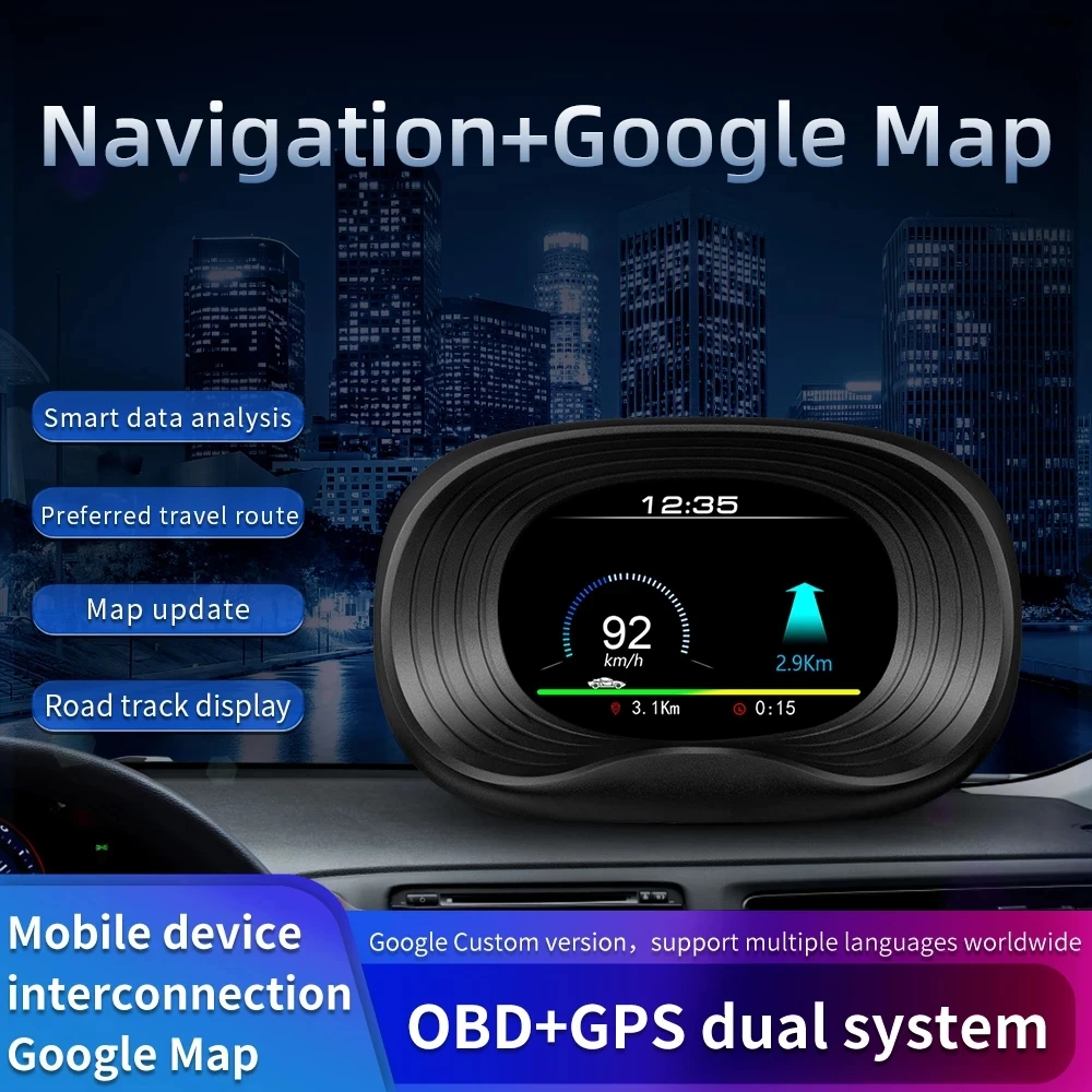 HUD Car GPS OBD2 Navigation Head Up Display Fuel Consumption Voltage Turbo Brake Test Digital OBD2 Gauage On Board Computer P20