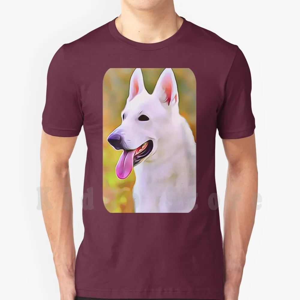 The White German Shepherd T Shirt Print For Men Cotton New Cool Tee Nature Grass German Outdoor Outside White Shepherd Sheepdog