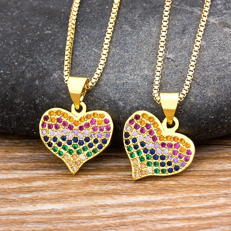 High Quality Copper Zircon Crystal Heart Necklace Women Charm Rainbow Romantic Jewelry CZ Pendant Fine Party Wedding Gifts