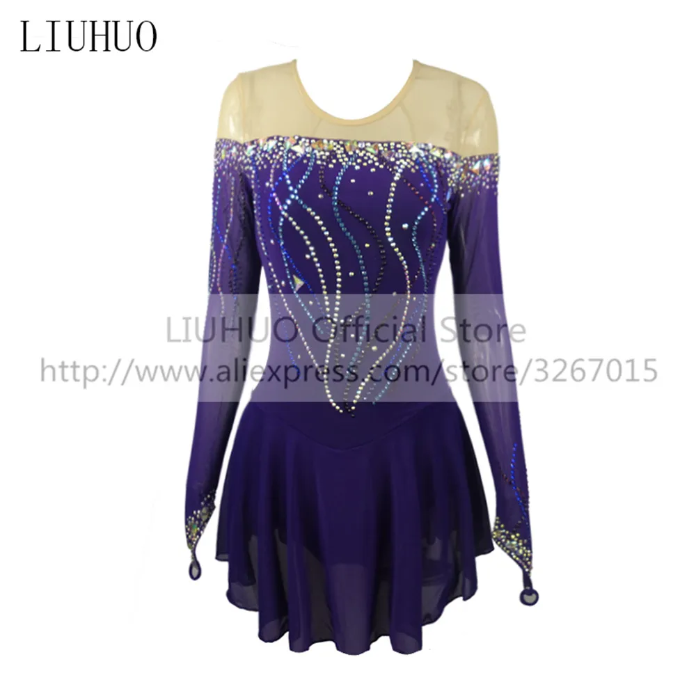 LIUHUO Figure Skating Dress Women's Girls' Ice Performance Rhythmic Gymnastics Competition Leotard Dance Ballet Tights Purple