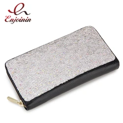 Luxury Color Diamond Genuine Leather Women Long Zipper Coin Purses Black Design Clutch Wallet Female Money Credit Card Holder