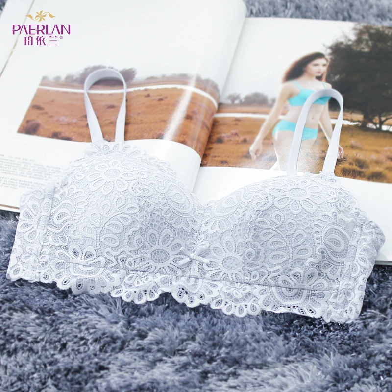 PAERLAN Wire Free Lace Floral Push Up bow-knot Bra Sexy 3/4 cup Back Closure Adjustable Underwear Women