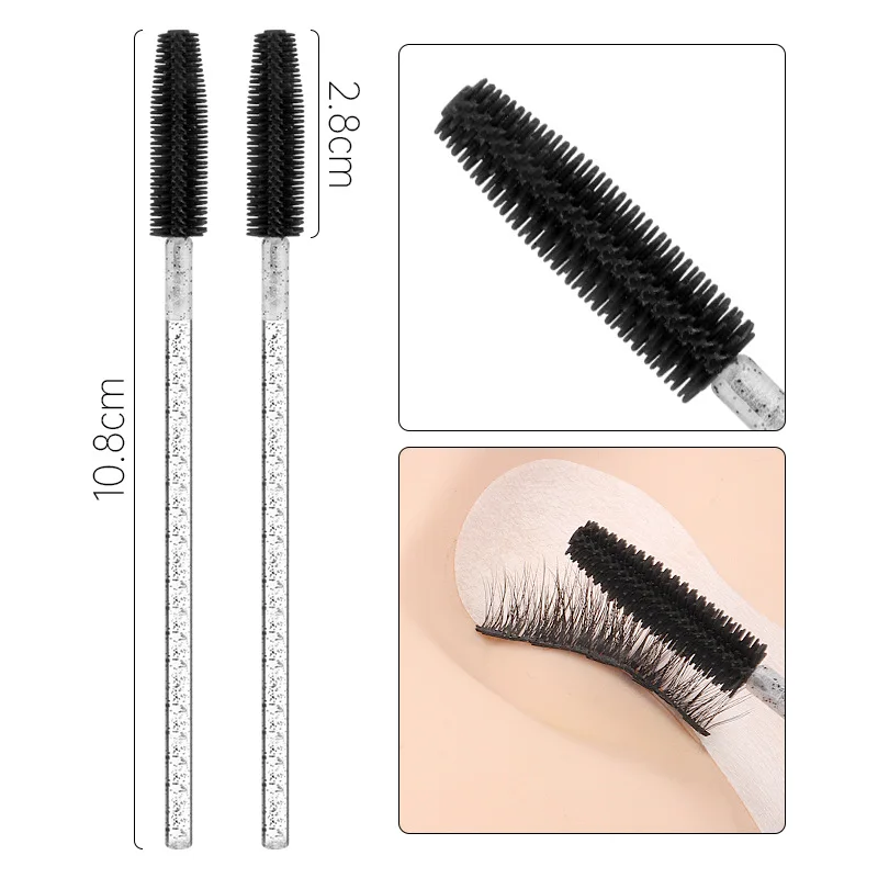 Baguettes de mascara 3D en cristal, Végétde cils transparents, brosses à cils en silicone, micro applicateurs, vente en gros, 50 pièces