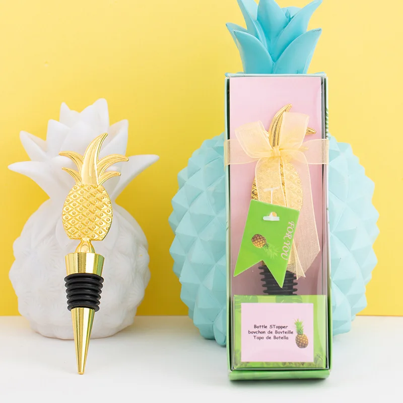 (10 Pieces/Lot) Fruit themed Wedding souvenirs of Pineapple Gold Bottle Wine Stopper favors for Bridal shower Party Favors