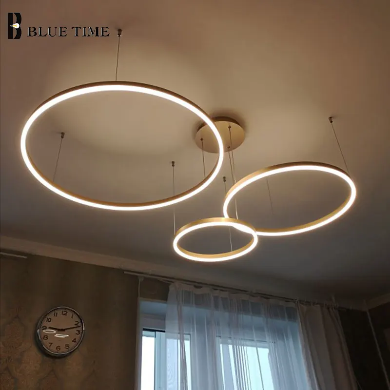 Minimalistischer moderner LED-Kronleuchter, Heimbeleuchtung, gebürstete Kreise, Deckenmontage, Kronleuchter, Beleuchtung, Hängelampe für Wohnzimmer