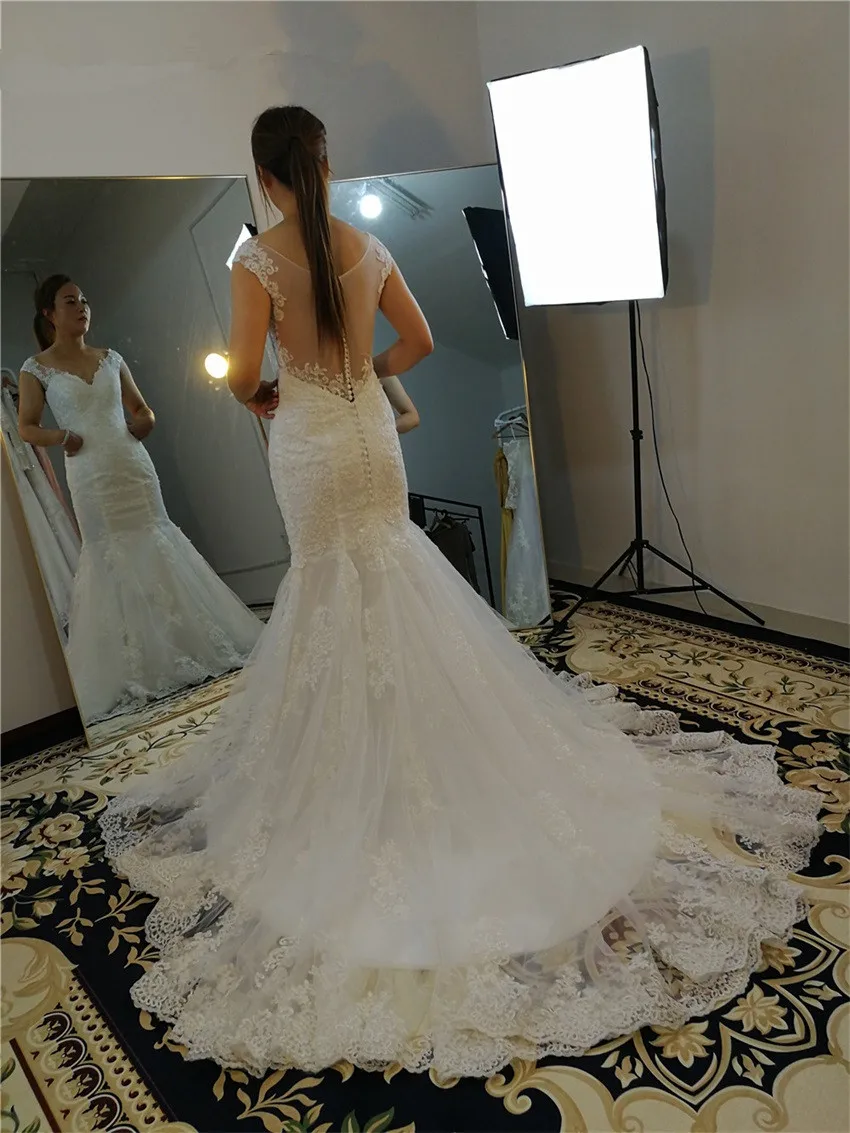 Robe de mariée sirène, effet d'illusion, dos perlé, Tulle, nouvelle collection 2020