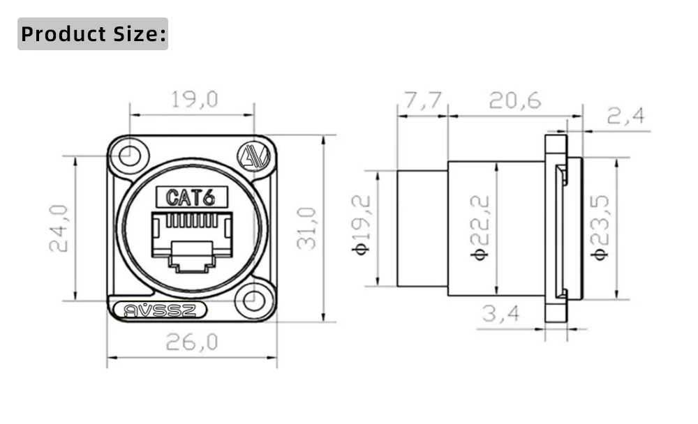 Metall-D-Typ RJ45 Netzwerkmodul RJ45 CAT6 CAT6A Gigabit 10GE Runder D-Typ Crimpanschluss RJ11 4-polige Telefonbuchse – Detail 22