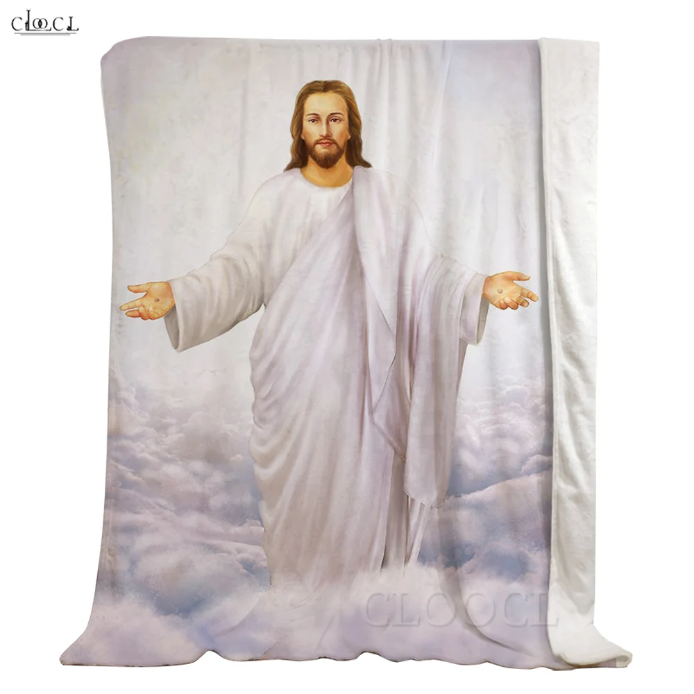 CLOOCL Jesus God Flannel Blanket Warm Bedroom 3D Throw Blanket on Bed Sofa Bedding Travel Flannel Blankets for Adult Kids Quilt