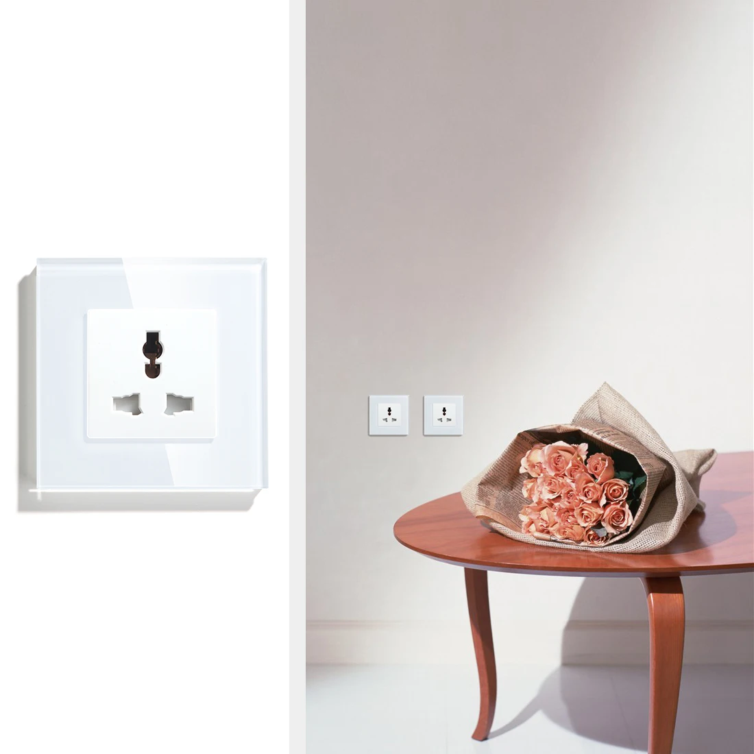 BSEED Multifunction Wall Socket Universal Standard Single Power Outlets Black White Gloden Crystal Panel 13A