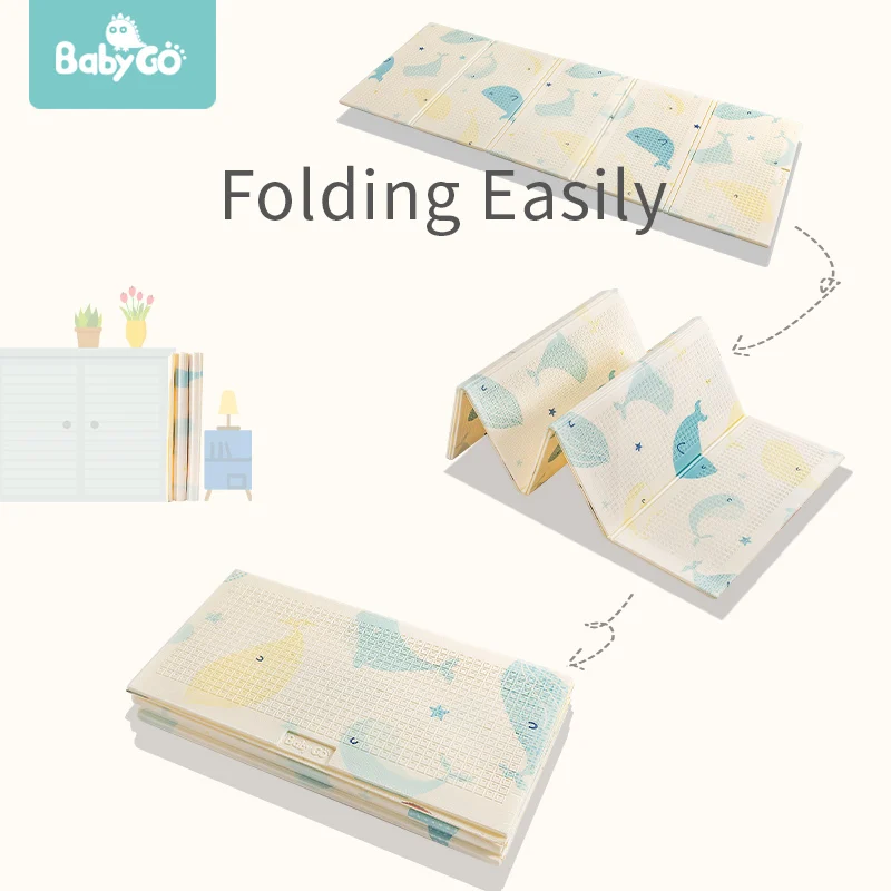 BabyGo Baby Foldable Play Mat XPE Tasteless Double Sides Crawl Mat Thickened Active Play Blanket Baby Room Crawling Pad150*195CM