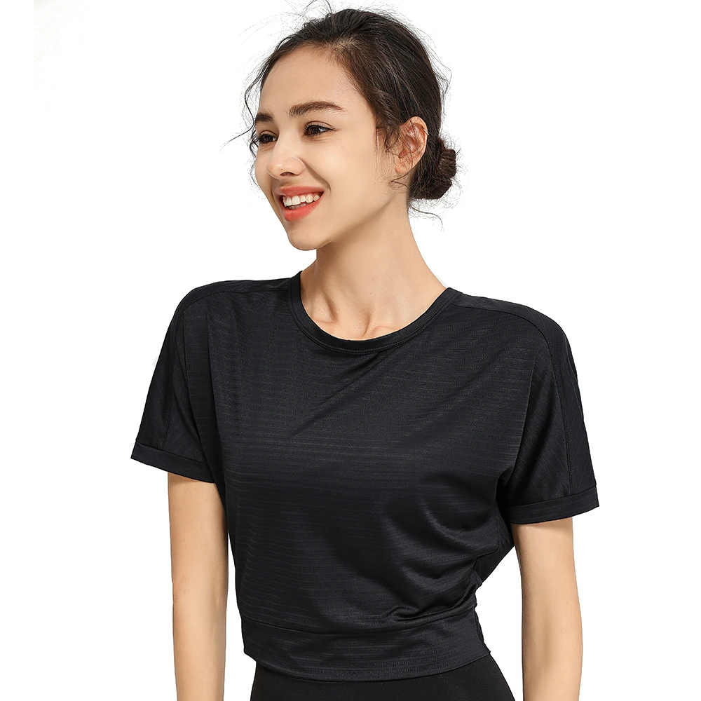 Sports Blouse Woman Casual Crop Top For Fitness Nylon Backless Breathable Gym Jogging Yoga Workout Short Sleeve Yoga Shirts