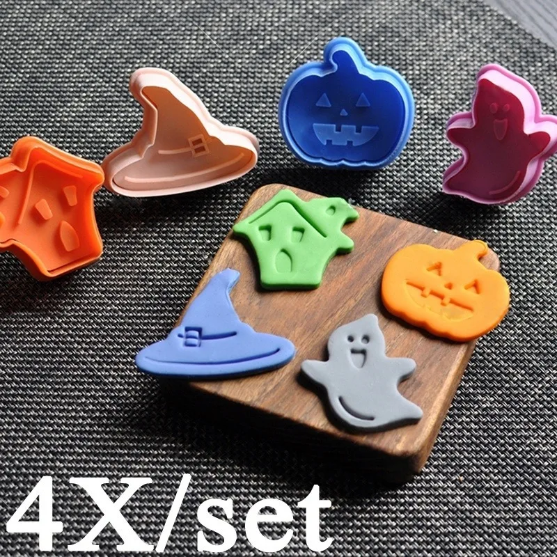 4Pcs Halloween Pumpkin Plunger Chocolate Cake Cookie Fondant Mold Party Mould Cutter Biscuits Stencil