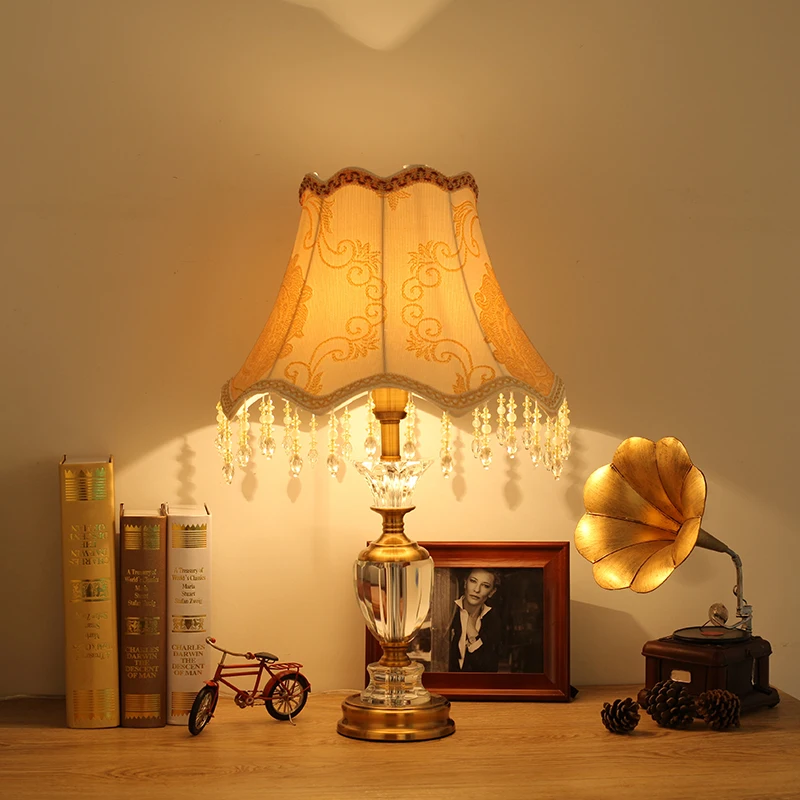 OURFENG LED Table Lamp Luxury Modern Desk Crystal Lamp Iron Bedside Decorative for Home Dining Room Bedroom Office