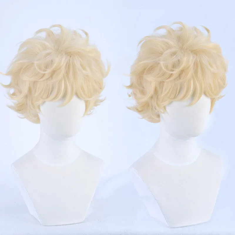 Anime Sugar Sugar Rune Vanilla Mieux Aisu Vanilla Light Golden Short Curly Anime Cosplay Wig Heat Resistant Hair Wigs + Wig Cap